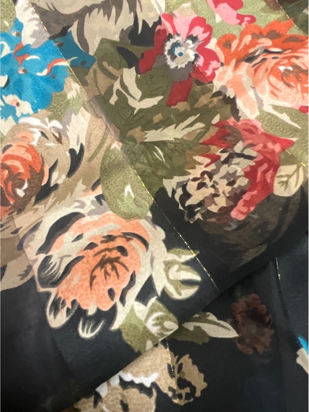 Cejan Black Multi Color Floral Metallic Stripe Scarf - Picture 4 of 5